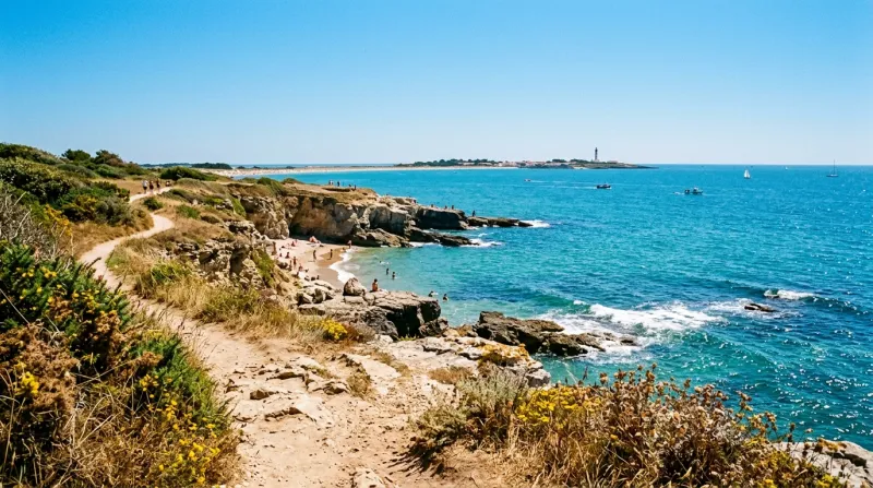 Une photo d'un paysage côtier en Charente-Maritime sous un soleil de plomb