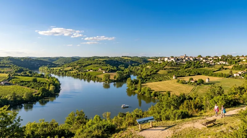 Une photo d'un paysage ensoleillé dans le Tarn-et-Garonne sous un ciel clair évoquant une températur