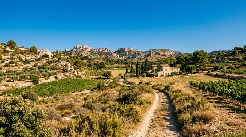 Une photo d'un paysage ensoleillé dans les Bouches-du-Rhône sous un ciel bleu et sec