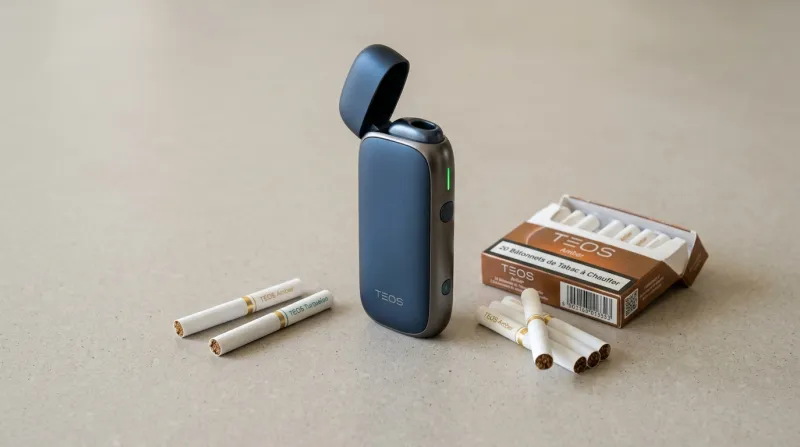 Une photo d'un dispositif de tabac à chauffer électronique avec des bâtonnets de tabac sur un fond n