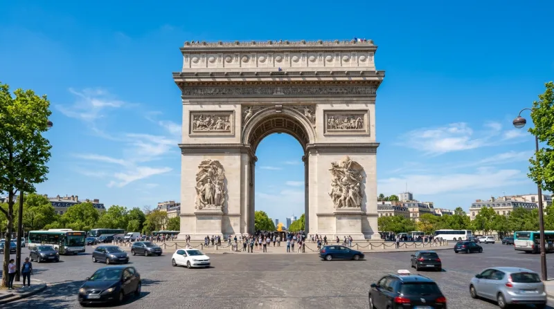 Une photo de l'Arc de Triomphe à Paris sous un ciel clair