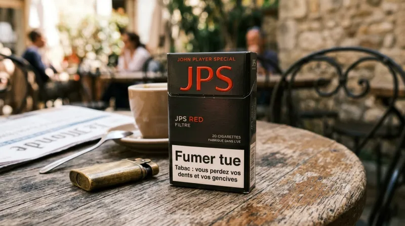 Une photo d'un paquet de cigarettes de la marque JPS