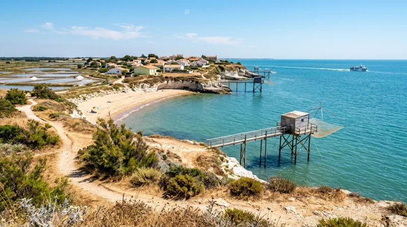Une photo d'un paysage côtier en Charente-Maritime sous un soleil radieux et une forte chaleur
