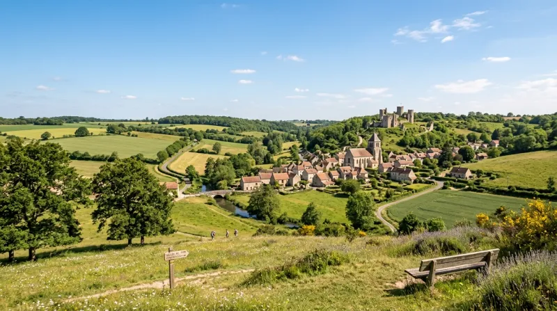 Une photo d'un paysage ensoleillé sous un ciel bleu éclatant dans le département des Yvelines