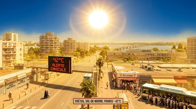 Une photo d'un paysage urbain du Val-de-Marne sous un soleil éclatant symbolisant une forte chaleur