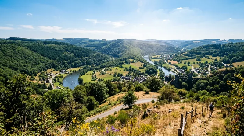 Une photo d'un paysage des Ardennes sous un soleil intense et une forte chaleur estivale