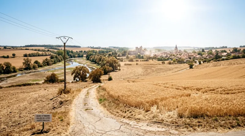 Une photo d'un paysage ensoleillé en Seine-et-Marne sous une forte chaleur