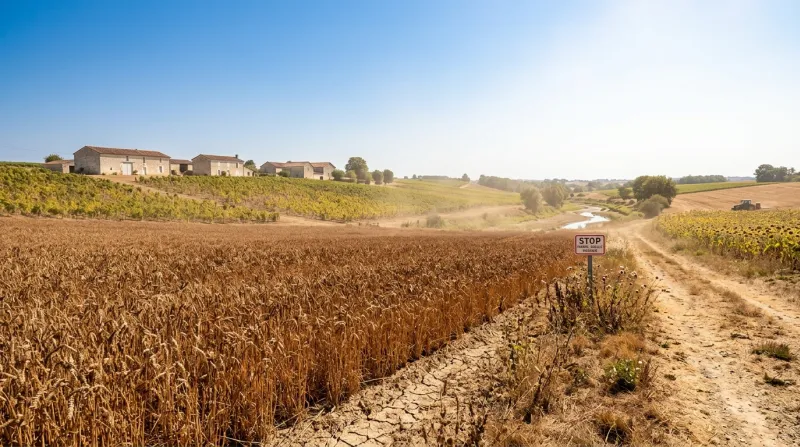 Une photo d'un paysage ensoleillé en Charente illustrant une météo de forte chaleur