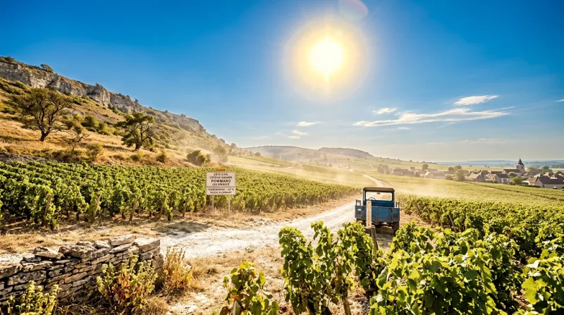 Une photo d'un paysage de Côte-d'Or sous un soleil éclatant illustrant une forte chaleur