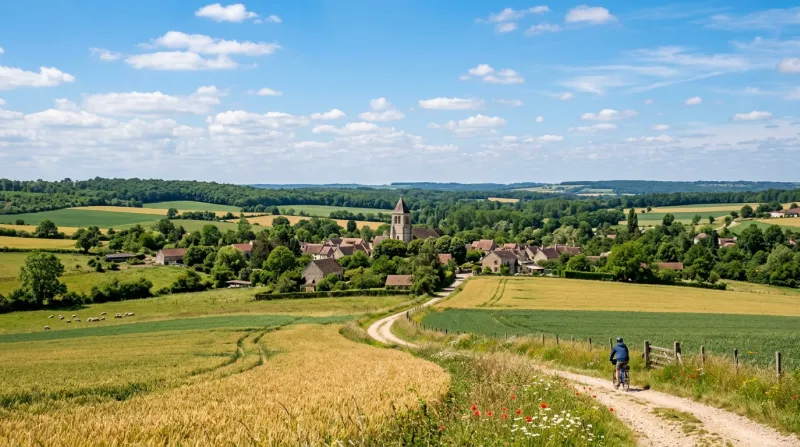 Une photo d'un paysage rural en Seine-et-Marne sous un ciel ensoleillé et dégagé