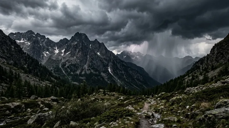 Une photo des montagnes du Mercantour sous un ciel orageux