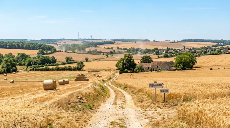 Une photo d'un paysage ensoleillé dans le département de l'Essonne sous une forte chaleur