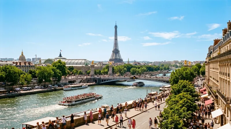 Une photo de la ville de Paris sous un soleil radieux et une chaleur intense