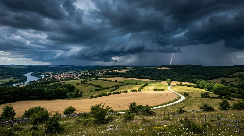Une photo d'un paysage de Meurthe-et-Moselle sous un ciel d'orage