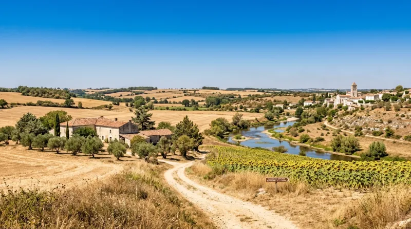 Une photo d'un paysage ensoleillé dans le département de la Vienne sous une forte chaleur et un ciel