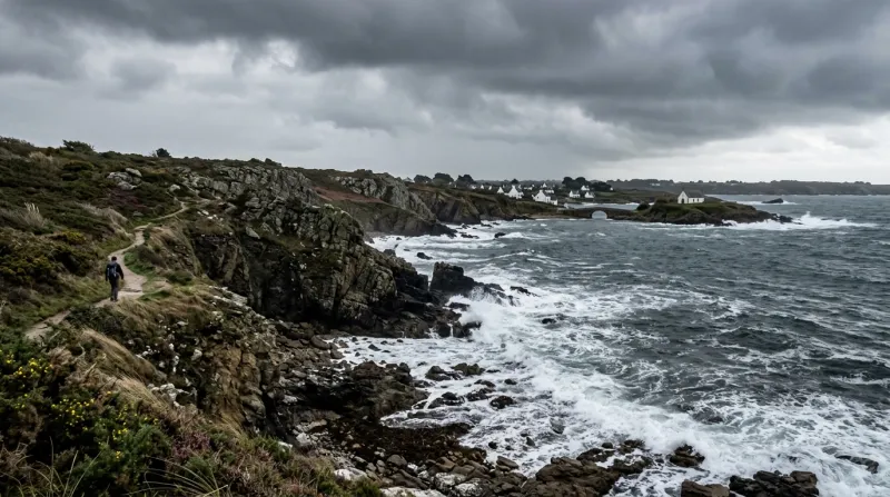 Une photo de la côte du Morbihan sous un ciel très nuageux