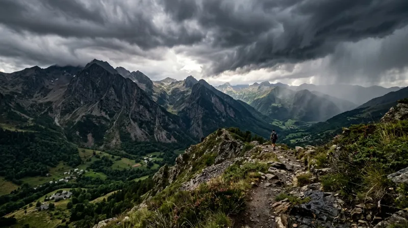 Une photo des montagnes de l'Ariège sous un ciel orageux