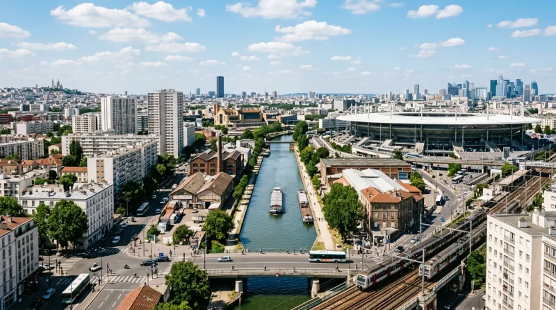 Une photo d'un paysage urbain de la Seine-Saint-Denis sous un soleil éclatant