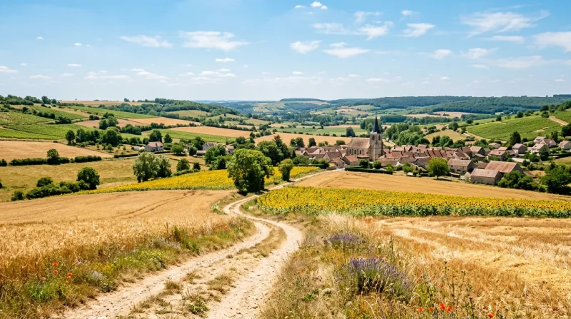 Une photo d'un paysage dans le département de l'Aube sous un soleil éclatant et une chaleur intense
