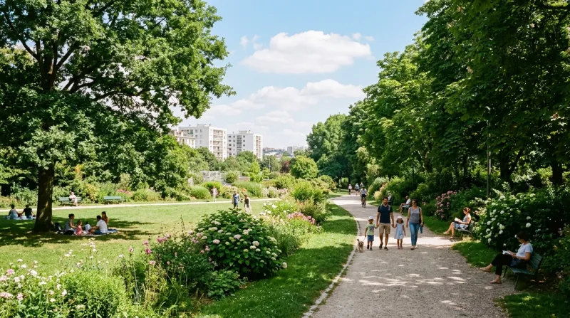 Une photo d'un parc verdoyant et ombragé sous un ciel ensoleillé en Seine-Saint-Denis