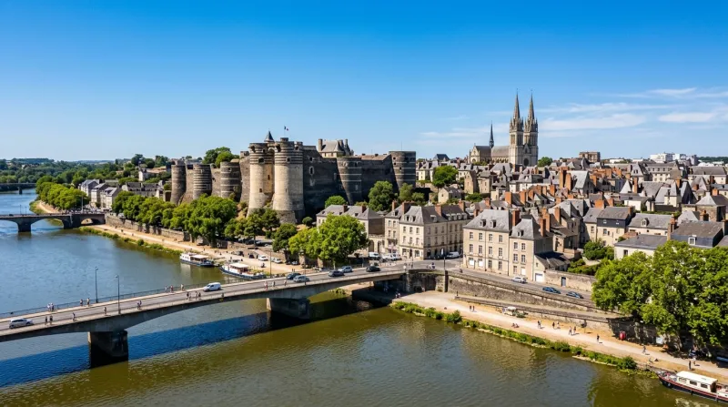 Une photo de la ville d'Angers sous un soleil de plomb et un ciel bleu aride
