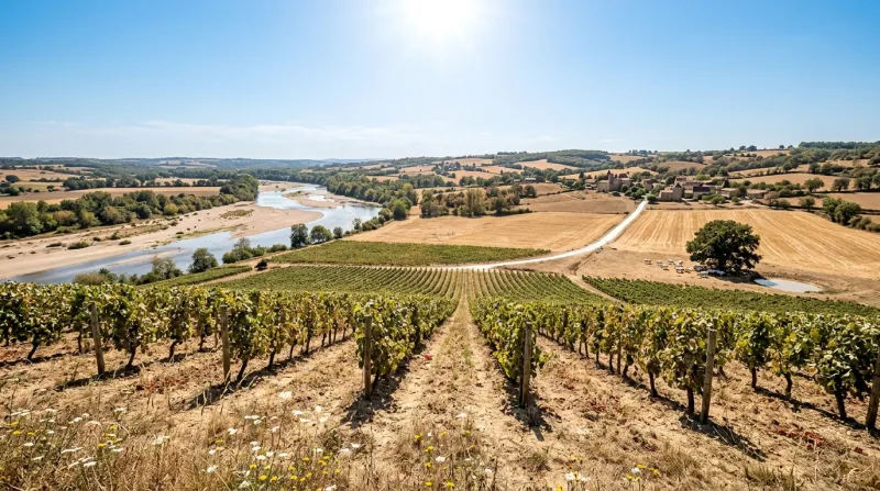 Une photo d'un paysage du département de l'Allier sous un soleil éclatant de canicule