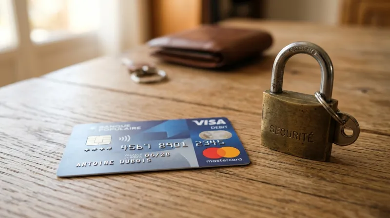 Une photo d'une carte bancaire avec un cadenas symbolisant la sécurité
