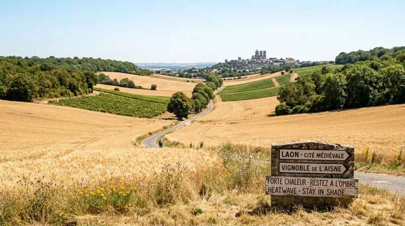 Une photo d'un paysage ensoleillé dans le département de l'Aisne sous une forte chaleur