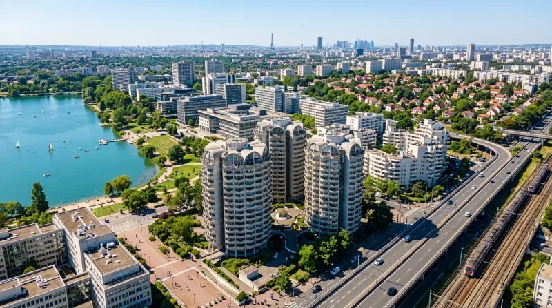 Une photo d'un paysage urbain du Val-de-Marne sous un soleil radieux