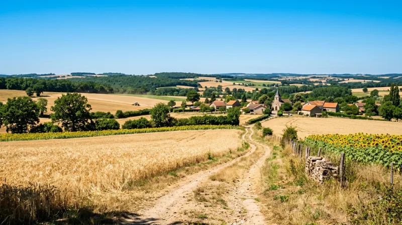 Une photo d'un paysage du département de l'Allier sous un soleil éclatant et une chaleur intense