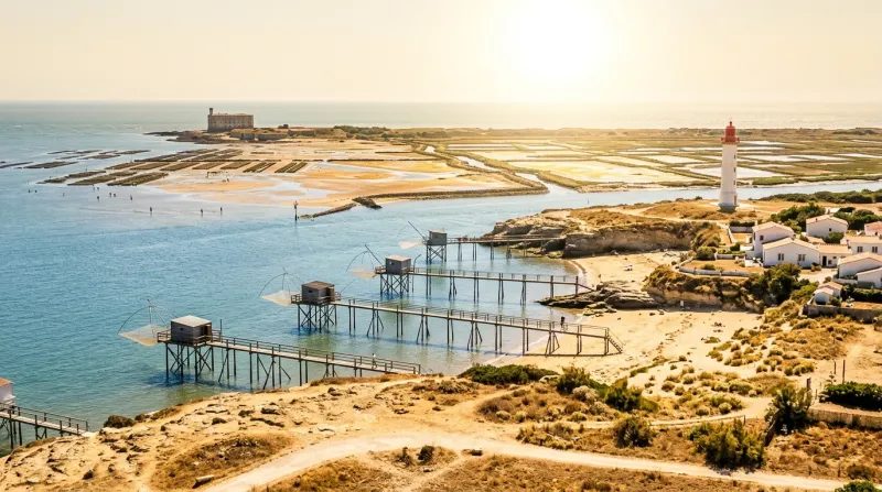 Une photo d'un paysage côtier de Charente-Maritime sous un soleil de plomb