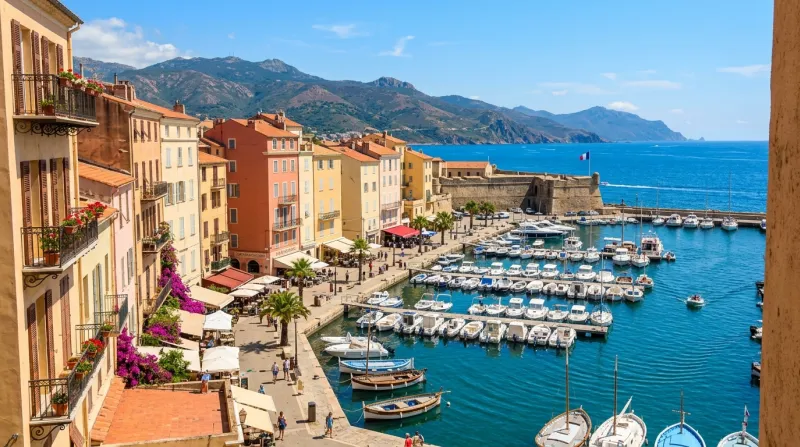 Une photo du port et des bâtiments colorés de la ville d'Ajaccio