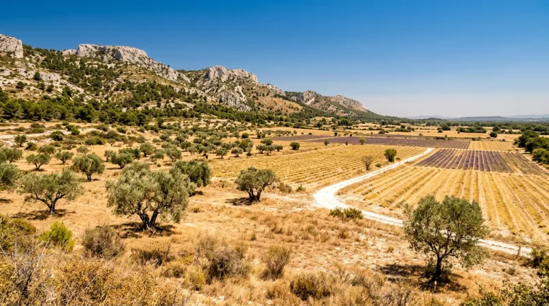 Une photo d'un paysage ensoleillé dans les Bouches-du-Rhône sous une forte chaleur