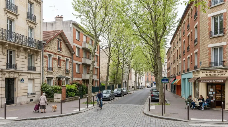 Une photo d'une rue paisible et de l'architecture urbaine de la ville de Montrouge dans les Hauts-de