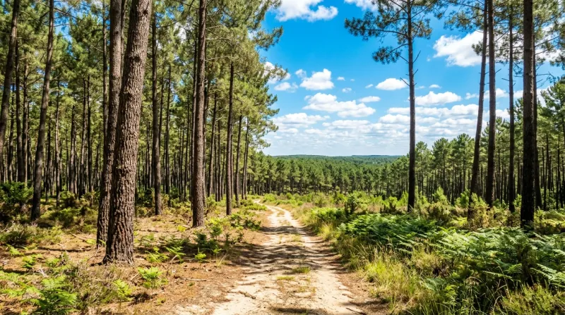 Une photo de la forêt des Landes sous un soleil éclatant