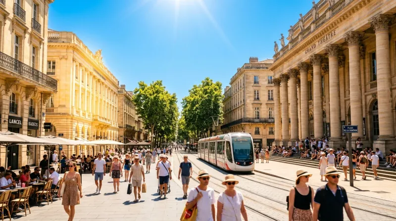 Une photo du centre-ville de Bordeaux sous un soleil radieux et une forte chaleur