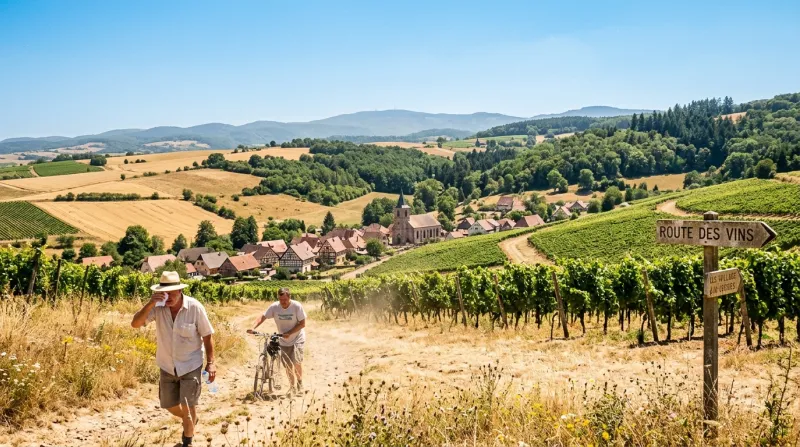 Une photo d'un paysage de l'Est de la France sous un soleil intense et une forte chaleur.