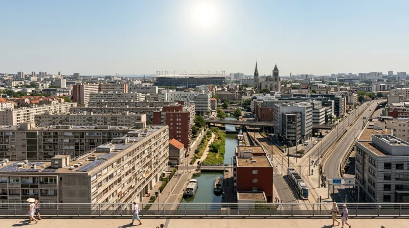 Une photo d'un paysage urbain en Seine-Saint-Denis sous un soleil de plomb