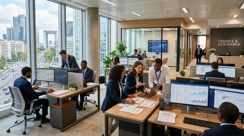 Une photo d'un bureau professionnel moderne symbolisant le secteur de l'assurance et des activités f