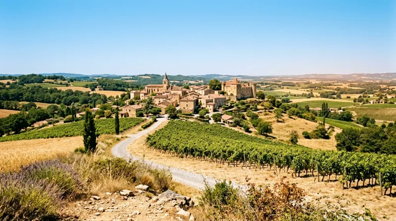 Une photo d'un paysage du Sud-Ouest de la France sous un soleil radieux et une chaleur intense