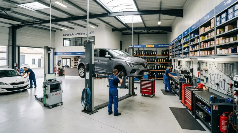 Une photo d'un garage automobile professionnel et ordonné