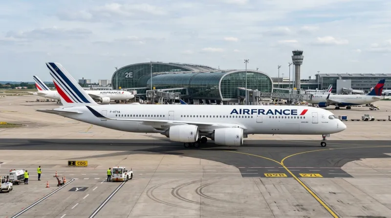 Une photo d'un avion Air France sur le tarmac de l'aéroport Paris-Charles de Gaulle