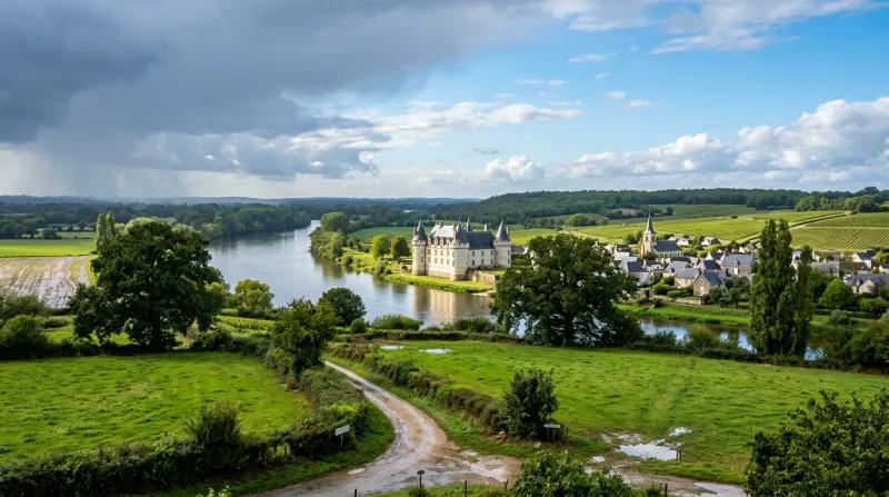 Une photo d’un paysage en Pays de la Loire sous un ciel qui s'éclaircit après quelques averses
