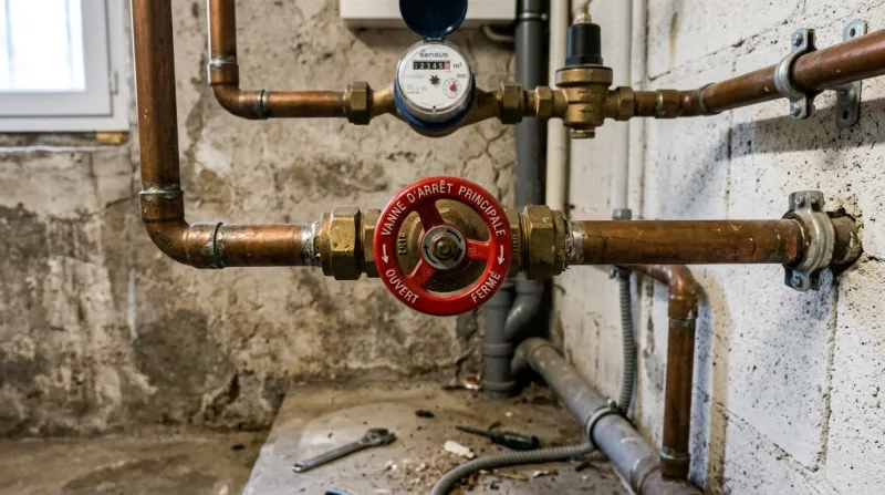 Une photo d'une vanne d'arrêt d'eau principale dans une habitation