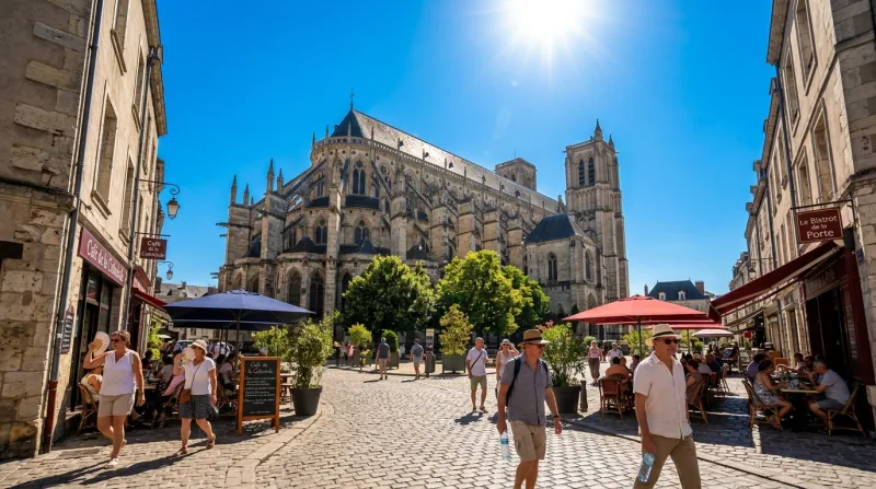 Une photo de la ville de Bourges sous un soleil éclatant et une chaleur caniculaire