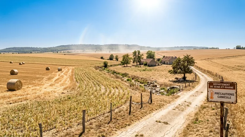 Une photo d'un paysage ensoleillé en Seine-et-Marne sous une forte chaleur