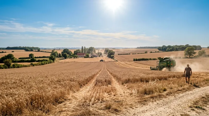 Une photo d'un champ agricole en Seine-et-Marne sous un soleil de plomb par temps de forte chaleur