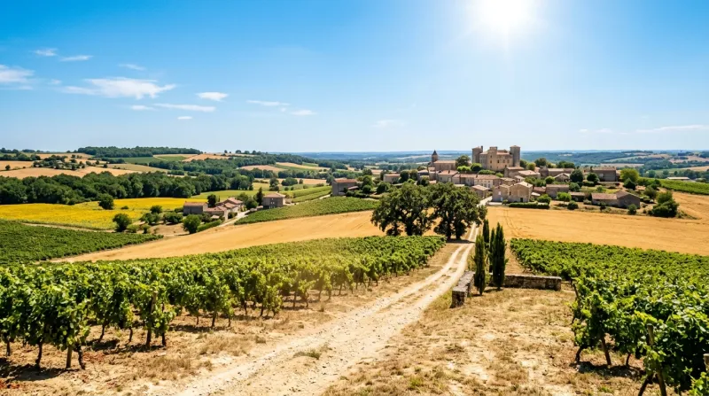 Une photo d'un paysage de Charente sous un soleil radieux et une forte chaleur