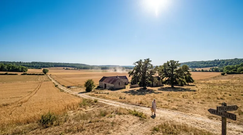 Une photo d'un paysage ensoleillé dans les Yvelines sous une forte chaleur