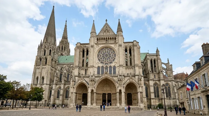 Une photo de la façade de la cathédrale Notre-Dame de Chartres